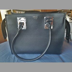 Guess Gabi Black Pebble Girlfriend Satchel NWOT
